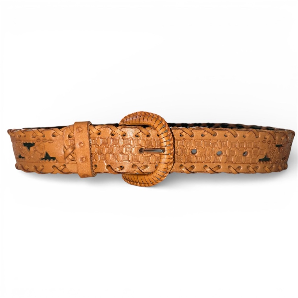 Hand Tooled Tan Woven Leather Belt